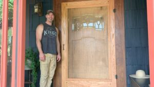 Luke Macfarlane Instagram - Woodworking content. A friend asked me “where can I get a wood screen door” I said “I’ll make you one” TA DA !!