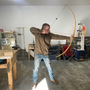 Luke Macfarlane Instagram - On my cross country trip I spent 3 days with the talented and soulful @organic.archer  Woodworker, Artist and bow hunter. Over the course of three days he showed me how to built a traditional American long bow. Shaping a rough hackberry timber, into this.  An excellent teacher, I look forward to refining my skills and building my next bow. Who wants me on their zombie team ?