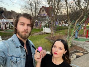 Luke Mitchell Instagram - Nothing says “romance” like a serious game of Putt-Putt…😎⛳️ Happy V Day lovers!! ❤️ @rebeccaebreeds