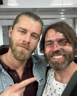 Luke Mitchell Instagram - “Hello, friend.” 
Cheeky little bts selfie with the brothers. Taken just after our one & only scene together which also just happened to be the last scene of the entire season. Such a pleasure to share the screen with you & watch the story unfold 🙏 #BigSky