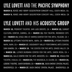 Lyle Lovett Instagram - Thanks to @pacificsymphony, Maestro @enricolopezyanez, @segerstromarts, and to all of you for getting our California tour off to a great start last night. Hearing @russellkunkel, @leland.sklar, Jim Cox, @jeffwhitebluegrass, @jamesdharrah, @stubobduncan, Willie Greene, Jr., @lamontvanhook, and @arnoldmcculler together with the Pacific Symphony was a treat for me. I felt as if I was floating on air. Thanks for being a wonderful audience. I’m looking forward to tonight.