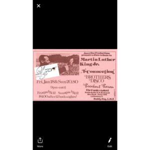 MC Sha-Rock Instagram - Authentic Hip Hop Flyer: January 18, 1980 44 years ago today, this happened. A jam was given in honor of Martin Luther King Jr.. The Culture of Hip Hop celebrated Dr. King before it became a federal holiday. 

The jam was held at the T-Connection, located between Gun Hill/White Plains Road in the Bronx. 

This flyer/jam was a 2 day event, orchestrated by Jazzy D, who was one of Hip Hop’s first promoters that dominated the Hip Hop venue scene, while serving as manager for the Funky 4 & The Funky 4  1 More. 

This flyer was illustrated by Buddy Esquire, who was coined as the “King Of The Flyers” in New York City

In the early years of Hip Hop Culture, and before Hip Hop was coined as such, The T-Connection was the Madison Square Garden of Hip Hop. It was the perfect staging venue for DJ’s and MC’s. My crew was able to book our own parties and perform at this venue on so many occasions, due to the relationship that we had with the owner (Richie T). Not to mentioned, he knew that we could single handily pack the venue with no other groups on the flyers. Partygoers would come from every borough in NYC. This was our home! 
 
RIP to Richie T for providing such a wonderful place and experience for all of the young teenagers, who lived and breathe for the culture
@followers @highlight #firstfemalemcofhiphopstreetculture #motherofauthenticHipHopFlyers #motherofthemic #bgirl4life #iammcsharock