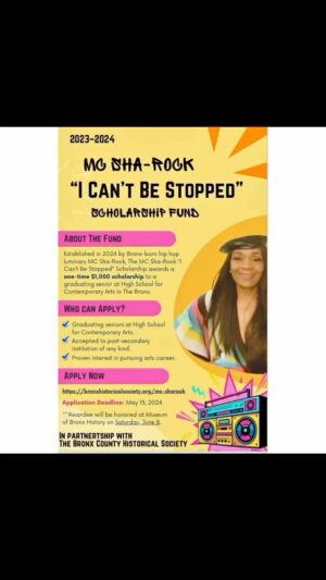 MC Sha-Rock Instagram - What an honor to have the MC SHA-ROCK “I Can’t Be Stopped” annual scholarship be presented to students  at the High School of Contemporary Arts (formerly) Evander Childs High School in the Bronx. It’s where my journey began as the #firstfemalemcofhiphopstreetculture  #iammcsharock