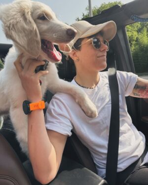 Macy Chiasson Instagram - Memorial Day weekend with MoMo 🐩🐾🦴
.
.
#poodle #greatpyrenees #greatpyreneesmix #standardpoodle #dog #dogsofinstagram #mathiaslovedogs #doglover #bronco #topdown #memories #memorialday #memorialdayweekend #pup #puppy #puppylove