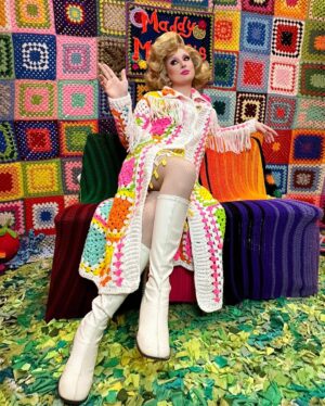 Maddy Morphosis Instagram - 3 long days of hooking at RuPaul’s DragCon UK 🧶 

Everything handmade by @ginarosegallina! 

•
•
•
•
•
•
#drag #dragrace #rupaulsdragrace #rpdr #maddymorphosis #crochet
