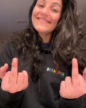 Madeleine Sami Instagram - It’s late but my gosh happy last die day precious deadheads! The gripping finale of #deadloch is on @primevideoaunz rn! fun fact: I started out as a writer on this show and when the Kate’s asked me to audition I thought it was a prank. I still think it might be. Thank u @katemclennan and @katemcccartney for Eddie. She was exhausting/intense/unwashed but by god, one of the funnest cunts I ever did play. Thanks to my precious deadloch whanau. Best cast. Best crew. Later I’ll #grank but now it’s time to don my exclusive feastival merch, settle in with a pie and a coke, and chum it up over this last brilliant episode 💀 🌊 🔪 🖕🏾