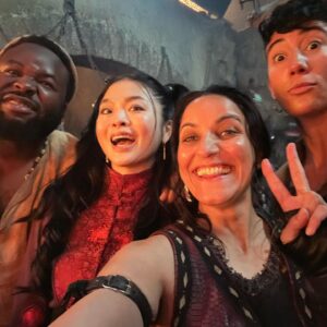 Madeleine Sami Instagram - More #ofmd2 bts shenanigans for anyone inclined 🏴‍☠️ 🖤 special shout out to @coramont and @teneseejade for painstakingly removing Archie’s tattoos with coconut oil every night and graciously putting up with the inevitable muscle show hahahaha 💪🏾 😂
