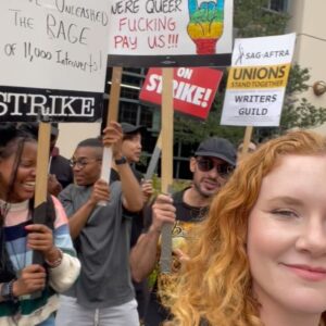 Madisen Beaty Instagram - We’d all rather be working… but the positivity & good vibes were there yesterday striking at #warnerbros 

PAY YOUR WRITERS

What a highlight to run into so many friends, old & new. Unions stand together. 

To the writers - we fight alongside you. 

#sagaftra friends - we have until June 5th to authorize a strike, which does not mean we will strike, but sends a strong message. 

Oh & Happy Pride 🌸

#writersstrike #wga #sagaftra #unionstrong #payyourwriters #warnerbrothers #strike