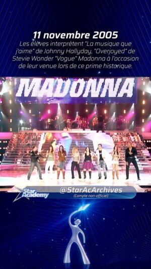 Magalie Vaé Instagram - Le 11 novembre 2005 restera une date marquante dans l’histoire de la #StarAcademy. @pascal_mono @jlguizonne @jeremyamelin @elyannebreton @emilieminatchy_officiel @magalievaeoff @maudverdeyen_officiel et @alexiacoachvocal ouvrent ce prime d’exception en interprétant “La musique que j’aime” de Johnny Hallyday, “Overjoyed” de Stevie Wonder et “Vogue” de Madonna, tous les trois invités ce soir là. Indique les moments que tu souhaiterais revoir en commentaire et abonne-toi pour revoir les meilleurs moments de la #StarAc ! #StarAcArchives #StarAcademyLeLive #StarAcademyLive #Nostalgie #TF1 #OperacionTriunfo #OT2023 #NationStarAc #StarAcademie #StarAcademieTVA