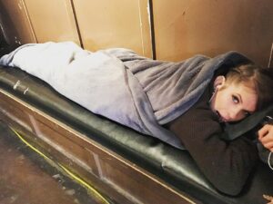 Magda Apanowicz Instagram - My imitation of a Burrito. Gadda find a way to CatNap on set when you’re as tired as a BabyMouse! 🐁