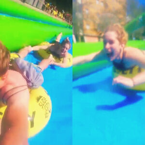 Magda Apanowicz Instagram - When you’d rather hibernate in bed, get your ass to a 1,000 foot long water slide!!! #SlideTheCity with @trevor_or_travis