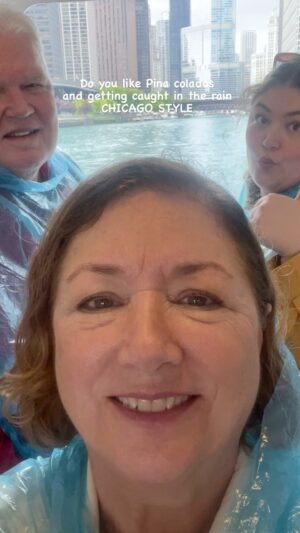 Maggie Egan Instagram - We love the architectural river boat ride in Chicago. The downpour was an unexpected but fun added bonus. 

#chicago #doyoulikepinacoladas #architecturaltour #maggieegan #emmiecummings #jimcummingspt