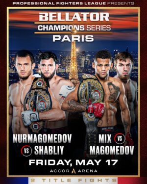 Magomed Magomedov Instagram - BELLATOR RETURNS TO PARIS! 🇫🇷

A New Era for MMA continues as the Bellator Champions Series lands at the Accor Arena in Paris, France on Friday May 17 bringing TWO World Title matchups!

👑 Usman Nurmagomedov 🆚 Alexander Shabliy 
👑 Patchy Mix 🆚 Magomed Magomedov 

Usman Nurmagomedov defends his Bellator Lightweight Championship in a must see matchup against compatriot Alexander Shabliy who is currently riding a NINE fight win streak dating back to 2017! 👀

Patchy Mix defends his Bellator Bantamweight Title in a rematch against submission specialist Magomed Magomedov who will be looking for redemption on May 17th! 

Tickets go on sale TOMORROW at 12PM CET on Ticketmaster! 

#BellatorParis | Accor Arena, France | Friday May 17