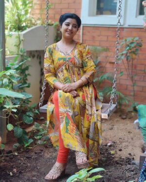 Mahalakshmi Shankar Instagram - The vibrant yellow color and the floral pattern give it a fresh and lively feel. The fit and flare design is flattering and the detailing around the neckline adds a touch of elegance. Overall, it’s a beautiful and stylish outfit from @aditiboutique_attur that suits anybody very well.