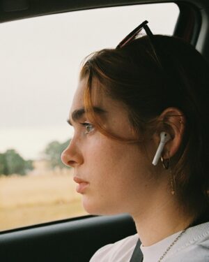 Maiah Stewardson Instagram - reaaally focussed on driving and REALLY focussed on my podcast 🎧