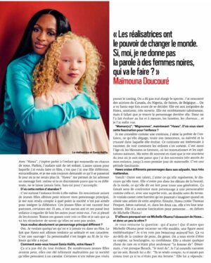 Maïmouna Doucouré Instagram - Quatre jolies pages dans le magazine PARIS MATCH pour parler de mon film HAWA. ✨

Merci à @parismatch 🙏🏼

Hawa est toujours disponible sur @primevideofr , gratuitement pendant un mois. 🔥

Team 🤩 : 
Assistante : @sarahmakaille 
Hair : @mahery.hair 
Make up: @biancvmua with @hapsatousybeauty 
Styliste : @doli.grace @lexclusivelofficial 
Outfit : @daname_paris with @stationservice

Photographe : @dorianprost 

#hawalefim #hawa #promo #parismatch #primevideo #shootingphoto #interview