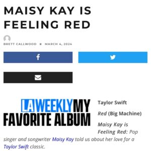 Maisy Kay Instagram - “It’s my hope that as a singer-songwriter, I am able to let down my own walls and share the freedom of that vulnerability with my fans“

Thank you so much @laweekly 🥰🫶