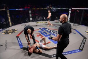 Mandy Böhm Instagram - 💥 KILLER goes semifinals with a BANG ‼️ 
Khurshed entscheidet den ersten Kampf im PFL Bantamweight Turnier in der dritten Runde durch K.O für sich und zieht somit ins Halbfinale ein. 
Brutale Leistung, Präzision und Power 🦾🔪
Wir sind Stolz auf dich KILLER 🥷🏻
Danke an Coach @dennisdavismma  #teamworkmakesthedreamwork #xcmma #lasvegas #gelsenkrichen #mma #monsteracademy #champion #germmany