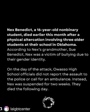 Mandy Patinkin Instagram - Repost from @amberscloset
•
The angry tears I have cried over this…we will fight for you Nex🙏🏽

#Repost @lalgbtcenter with @use.repost
・・・
#NexBenedict, a 16-year-old nonbinary student and member of the Choctaw nation, tragically lost their life earlier this month following a physical altercation at their Oklahoma school. Nex, a victim of bullying due to their gender identity, succumbed to the consequences of a hostile environment. Our Chief Impact Officer, Terra Russell-Slavin, decries the impact of bigoted policies on students’ safety and education, saying, “Every child deserves the freedom to express themselves freely without fear for their safety—at school or anywhere else.” Swipe to read Nex’s story and the broader issues it reveals. For resources and support against discrimination or violence, visit the link in our bio. #JusticeForNex