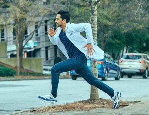 Manish Dayal Instagram - friday motto: don’t walk, run it!

#TheResident returns 3/29 and we’re flyin’⚡️We get lots of sneaker love from the viewers. The great @sharon.globerson is the person responsible for Dev’s shoe game. She put these wild royal blue @Nike anniversary Air Max 1s on my feet 🥏