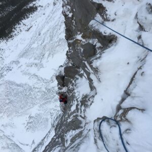 Marc-André Leclerc Instagram - Ha Ling 2 - @tom__livingstone and Marc 0.
After going for the FWA of ha ling’s North Face because it looked hard, free of avy hazard, and not a clip up,  we ultimately turned around in the night when a heavy snowstorm turned the face into a maelstrom. Turns out the rock on this wall is also kind of nails to climb when snowed up. #dmmclimbing #arcteryx #canadianrockies