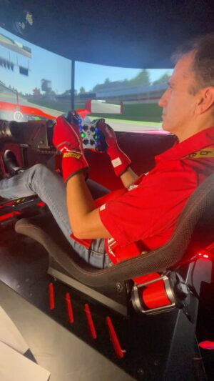 Marc Gené Instagram - @sim_maranello with the SF70 at Imola with the moving platform and seat belts simulating g-force is really good