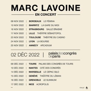 Marc Lavoine Instagram - Marc Lavoine retrouvera la scène en 2022 pour présenter son nouvel album « Adulte jamais », qui sera disponible demain ! 
La tournée passera par le Palais de Congrès de Paris le 2 décembre 2022.  Vous pouvez réserver vos places dès aujourd’hui sur www.concert-auguri.fr