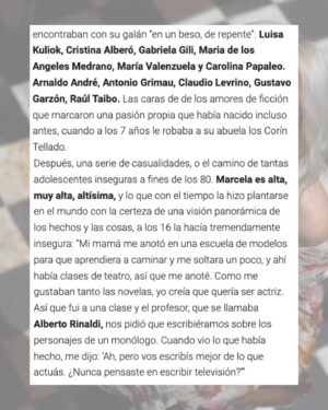 Marcela Citterio Instagram - Quiero contarles que estoy muy emocionada por la nota que Infobae me hizo recientemente. En ella, hablo sobre mi carrera como guionista de telenovelas y cómo logré superar muchos obstáculos y alcanzar éxitos. 

También hablo sobre mi nuevo libro "Lady Voyeur", que es muy especial para mí. Me encantaría que leyeran la nota completa en el sitio web de Infobae y descubrieran más sobre mi vida y mi trabajo. Les dejo el link en historias destacadas. 

Agradezco a @mercedesfunes y a @infobae por darme la oportunidad de compartir mi historia con su público, y espero que disfruten leyéndola tanto como yo disfruté compartiendo mi experiencia. ¡No se la pierdan!