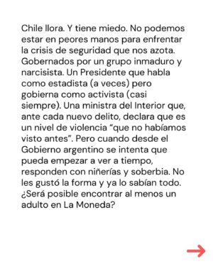 Marcela Cubillos Instagram - ​“Pacos asesinos, el pueblo tiene todo el derecho a odiarles”, tuiteaba el ministro de Economía. Nicolás Grau en febrero 2021. Hace un tiempo lo borró, explicando que había sido dicho “en un contexto específico de mucha frustración”. 

Ese es el problema. La seguridad de Chile y la vida de nuestros carabineros no pueden seguir dependiendo de la intolerancia a la “frustración” de quienes nos gobiernan.

Comparto columna publicada hoy en El Mercurio