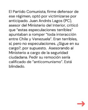 Marcela Cubillos Instagram - El Presidente @gabrielboric tiene un problema sin solución: es prisionero del Partido Comunista, que es amigo personal del régimen de Maduro.

La “pelea” del gobierno con Venezuela es de cartón. 

Comparto columna publicada en El Mercurio