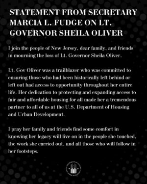 Marcia Fudge Instagram - I join the people of New Jersey, dear family, and friends in mourning the loss of Lt. Governor Sheila Oliver.
