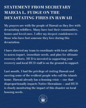 Marcia Fudge Instagram - My prayers are with the people of Hawaii as they live with devastating wildfires.