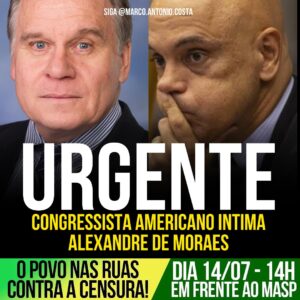 Marco Antônio Costa Instagram - 🚨URGENTE: O congressista republicano Chris Smith enviou uma carta a Alexandre de Moraes questionando os abusos do ministro do STF, apontando violações de direitos humanos no Brasil. 

Smith, que preside o Subcomitê de Direitos Humanos da Comissão de Relações Exteriores da Câmara, faz sete perguntas a Moraes, acusando-o de violar a liberdade de imprensa, a imunidade parlamentar e a jurisdição dos EUA. Ele exige uma resposta em uma semana e sugere sanções contra o governo brasileiro e agentes públicos. A carta também foi enviada a Luís Roberto Barroso, Cármen Lúcia, Arthur Lira e Rodrigo Pacheco.