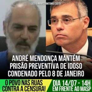 Marco Antônio Costa Instagram - 🚨ATENÇÃO: André Mendonça mantém a prisão preventiva de Luís Carlos de Carvalho Fonseca, idoso de 63 anos condenado a 17 anos por participação nas manifestações de 8 de janeiro. Ignorando o pedido de habeas corpus, Mendonça seguiu a decisão de Alexandre de Moraes.