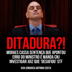 Marco Antônio Costa Instagram - 🚨URGENTE: Alexandre de Moraes acolheu pedido da AGU e cassou uma decisão da Justiça Federal do Paraná que reconhecia um erro do ministro e condenava a União a indenizar o ex-deputado Homero Marchese por demora no desbloqueio de sua conta no Instagram.

Moraes considerou a decisão uma afronta à competência do STF e enviou o caso ao corregedor nacional Luís Felipe Salomão para medidas contra o juiz José Jácomo Gimenes, por “desafiar” a autoridade do STF.