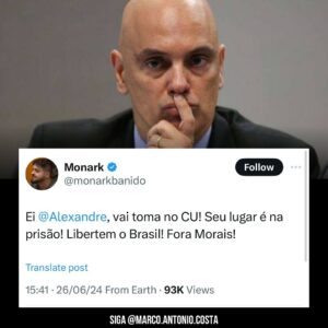 Marco Antônio Costa Instagram - 🚨VEJA: Monark manda recado direto a Alexandre de Moraes após o ministro, novamente, censurar suas redes sociais no Instagram e Facebook, ameaçando uma multa diária de R$100 mil se os perfis não forem removidos.