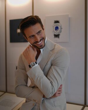 Marco Ferri Instagram - Celebrating the opening of the first Atelier of @geraldcharles_official in #Geneva, wearing my #MaestroSquelette. It’s been so inspiring knowing more about these unique timepieces, capable of being truly elegant and sporty at the same time 🥂✨ @watchesandwonders 
#WatchesAndWonders2024 #WatchesAndWonders #GeraldCharles #geraldgenta #Ad