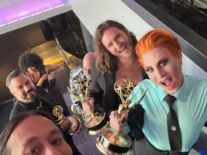 Marco Marco Instagram - Woohoo #2!  Thank you @televisionacad I am blushing! I know JUST where to put!  Working on season 3 of @werehere alongside @realdominocouture @diegomontoyastudio  @wigsandgrace and @chrispsaila was easily one of the most fulfilling experiences I’ve had to date.  I love u and I’m so grateful to count you as friends 💕 @eurekaohara thank you for letting me dress u up u big beautiful bitch I love you so much 🙏 and CONGRATS @blakedannymakes on your first Emmy!! I appreciate you so much and am so impressed by you every day 😭. And my team!  You rule the fkn school @riowarner @xtravagram @samarasinofficial @queencustomclaws