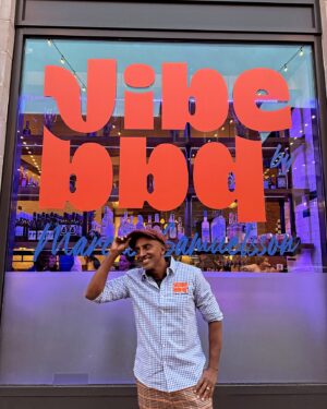 Marcus Samuelsson Instagram - This smile is brought to you by the Smoked Meat Combo at @VibeBBQ. Pulled Pork, Jerk, BBQ Chicken, Beef Sausage, Spare Rib... They are all so good!