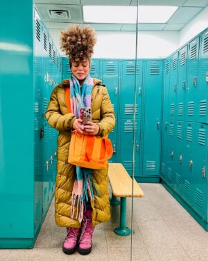 Marcy Harriell Instagram - Winter. Fashun. (And hats made out of Easter baskets at Maestro Morris’ suggestion) #markmorrisdancegroup #dopaminedressing  #bighairdontcare