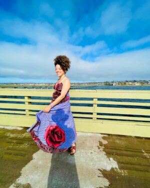 Marcy Harriell Instagram - had a birthday weekend 🎂unplugged and spent the whole shebang with Rob, the ocean and a little bit of stitch
(I mean and yes a📱came out to photograph my newest design) 
#sewistsofinstagram #imademyclothes #birthdaydress #waxprint