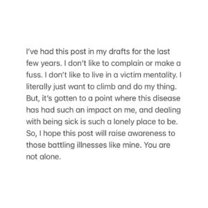 Margo Hayes Instagram - I’ve had this in my drafts for a long time. I hate to show weakness. I have an anti-victim mentality. I value strength… but… I’ve been really sick. Caption is too long to write here, so it’s at the end of the carousel. But let this be a reminder to be kind. We all fight private battles. 🖤 p.s. sending love to anyone else out there who is battling chronic illness and feels alone. so much love to my kindred friends and my family whom have loved me through such a low point and been my anchor. I feel grateful to be in a place where I can start to dream big again. also thanks to those of my fans and sponsors who see me as more than just a 5.15 number. 🤍