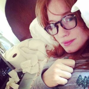 Maria Christina Thayer Instagram - It's my premiere day! #photofilteredforbeauty #sniffles #cough #toiletpaperforkleenex #sasquachjammies #trutv #thosewhocant