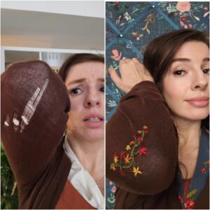 Marina Weisband Instagram - Ich habe diese Strickjacke aus Kaschmir gebraucht gekauft und 2 Jahre lang sehr gern getragen, bis ich auf dem Ellbogen gefallen bin. Statt sie zu ersetzen, habe ich sie mit einer #Stickerei repariert.
#repair #mending