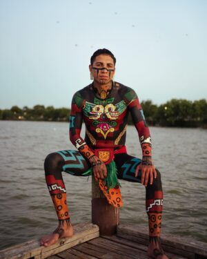 Mario Barrios Instagram - La cultura cura.🤎 Honored to have been the canvas for Reds amazing work last week. Excited to show y’all the rest of what we got together. 🔥

Body🎨 by: @redsbodyart 

📸: @domsquiat 
Chimalli earrings: @ollinpapalotl_