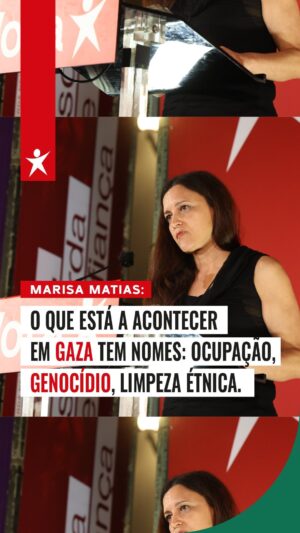 Marisa Matias Instagram - O que está a acontecer em Gaza tem nomes: ocupação, genocídio, limpeza étnica. O Bloco de Esquerda deu entrada de projectos de resolução para o reconhecimento do Estado da Palestina e para que Portugal se associe ao processo de África do Sul. Esperamos sinceramente que não exista uma maioria de cúmplices e que sejamos acompanhados pela maioria na libertação do povo palestiniano.