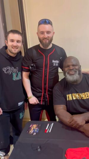 Mark Henry Instagram - We’re at Russell Khan right now on the ballroom level at table 34 as soon as you walk in. Come on out and see me I have the new remarkable brand T-shirts exclusive for WrestleCon, and pictures in autograph waiting for you.#