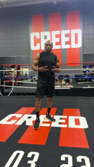 Mark Rhino Smith Instagram - For the upcoming release of @creedmovie I created the Camp Creed workout for some of the best in fitness. It was intense, productive and a lot of fun - link in bio for full workout🥊
#Creed3 in theaters March 3rd 
Shout-out to my brother #jonathanmajors Hardest worker I know 🥊🙌🏾