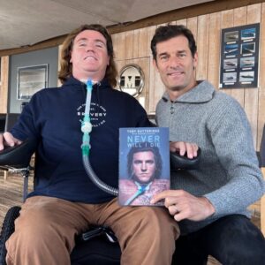 Mark Webber Instagram - Incredible day today with @tobygutteridge_official 
Toby was 24 when shot through the neck when operating behind enemy lines. He survived despite not breathing for at least twenty minutes. Back in the U.K. doctors recommended that his life support machine be switched off, but with defiant spirit that would define his recovery, Toby pulled through.

Now quadriplegic, capable of movement only with his head, Toby has rebuilt his life. 

His is an extraordinary story of survival against overwhelming odds, and of the power of the human spirit to overcome extreme adversity. Brutally honest and authentic he builds a compelling picture of the type of person produced by the Special Forces system, and tells of how one split-second change the course of his life forever. 

“Never Will I Die” Is an extraordinary read. Buy it. 

📸 Toby mates, great seeing you guys too, how good was the chicken burger. 👌🏽

#respectisearned