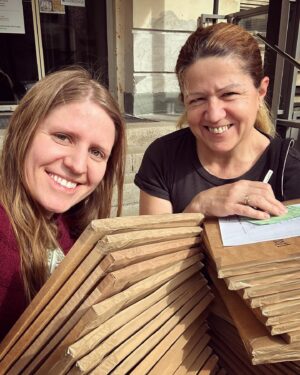 Markéta Irglová Instagram - Post office trip with @janairglova to send vinyls 💌 the town looks beautiful in its Easter attire 🩷❤️🧡💛💚🩵